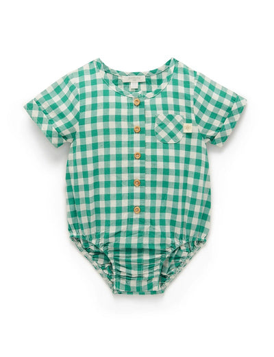 Purebaby Gingham Bodysuit - Palm Gingham