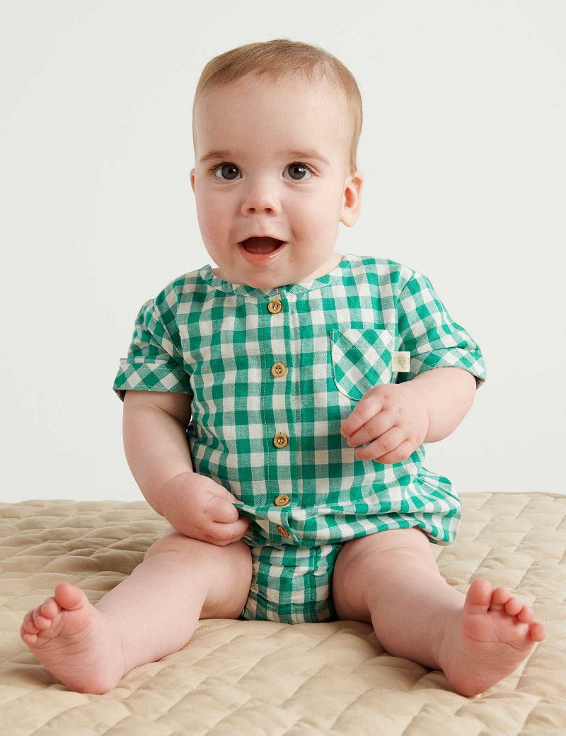 Purebaby Gingham Bodysuit - Palm Gingham