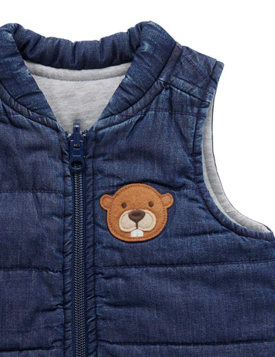 Purebaby Reversible Vest - Mid Denim/Grey Melange