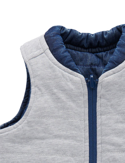 Purebaby Reversible Vest - Mid Denim/Grey Melange