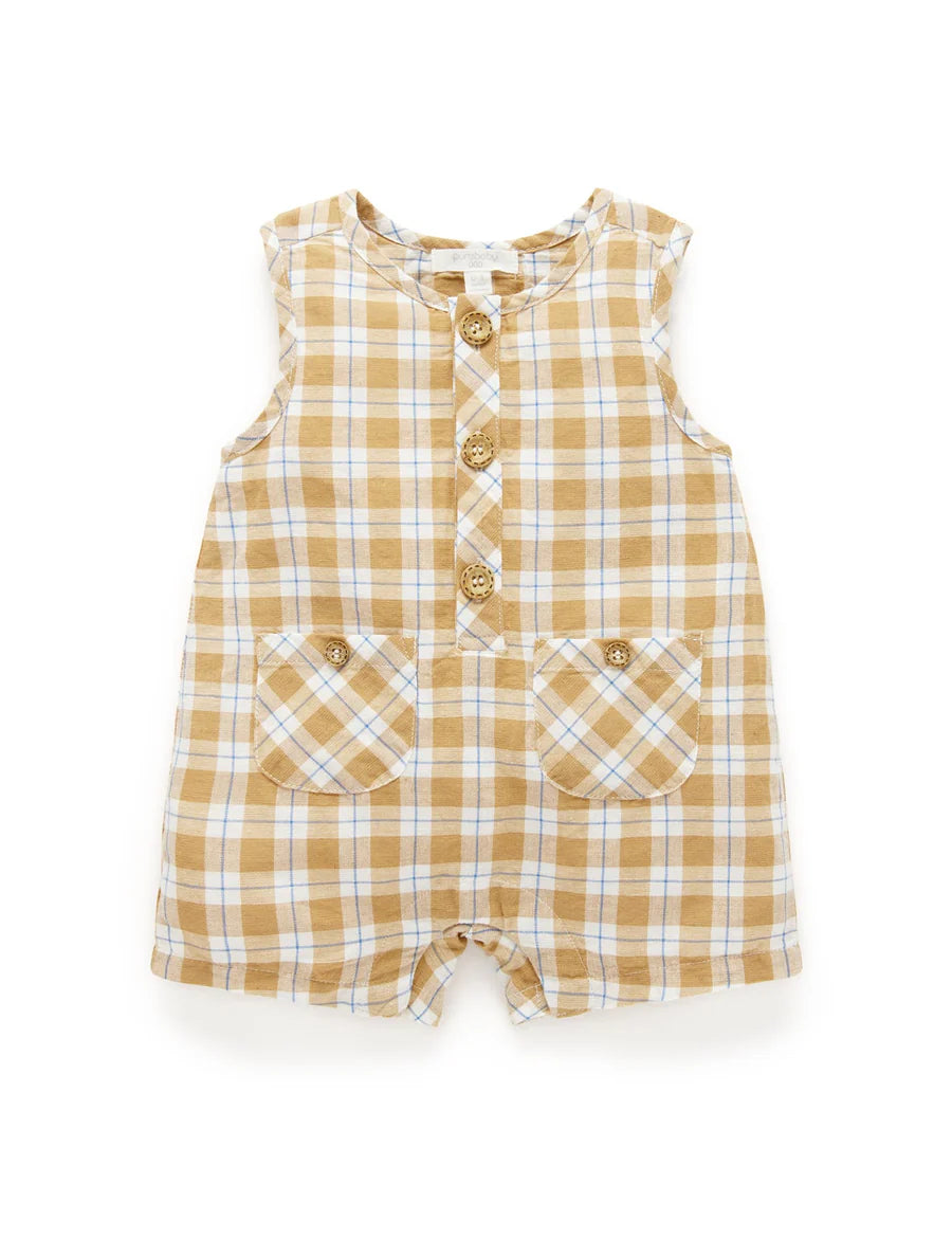 Purebaby Check Romper - Argan Check