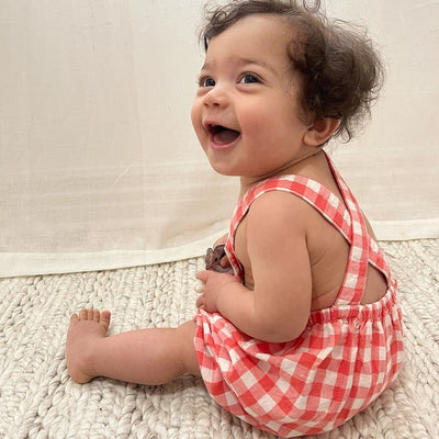 Purebaby Gingham Overall - Vintage Red Gingham