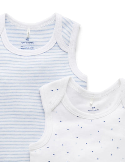 Purebaby Organic 2 Pack Singlet Bodysuit - Pale Blue Pack