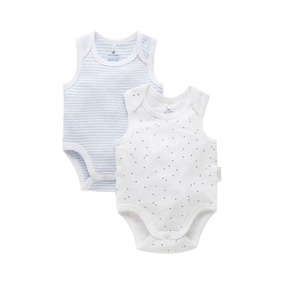 Purebaby Organic 2 Pack Singlet Bodysuit - Pale Blue Pack