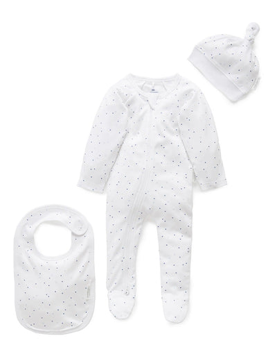 Purebaby Organic 3 Piece Set - Pale Blue Spot