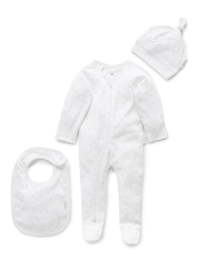 Purebaby Organic 3 Piece Set - Pale Pink Spot