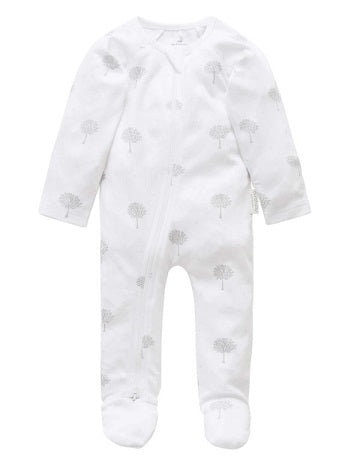 Purebaby Organic Zip Growsuit - Pale Grey Tree