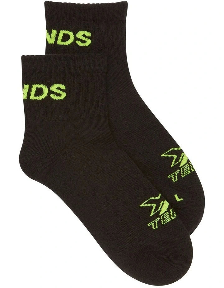 Bonds Mens X-Temp Quarter Crew Socks 3 Pack - Black With Yellow Logo