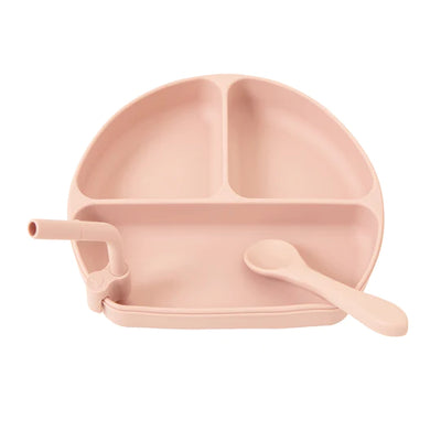 All 4 Ella Silicone Plate With Straw & Spoon - Sand