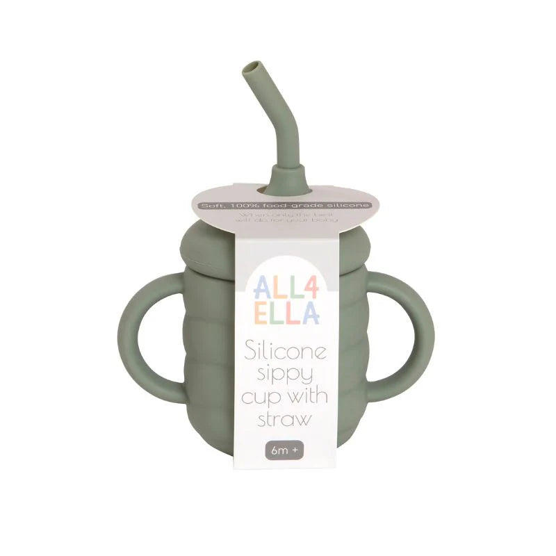 All 4 Ella Silicone Sippy Cup With Straw - Olive