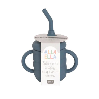 All 4 Ella Silicone Sippy Cup With Straw - Slate Blue