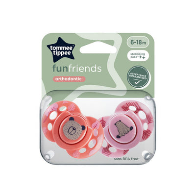 Tommee Tippee Fun Friends Soother 2 Pack 6-18 months - Rose Pack