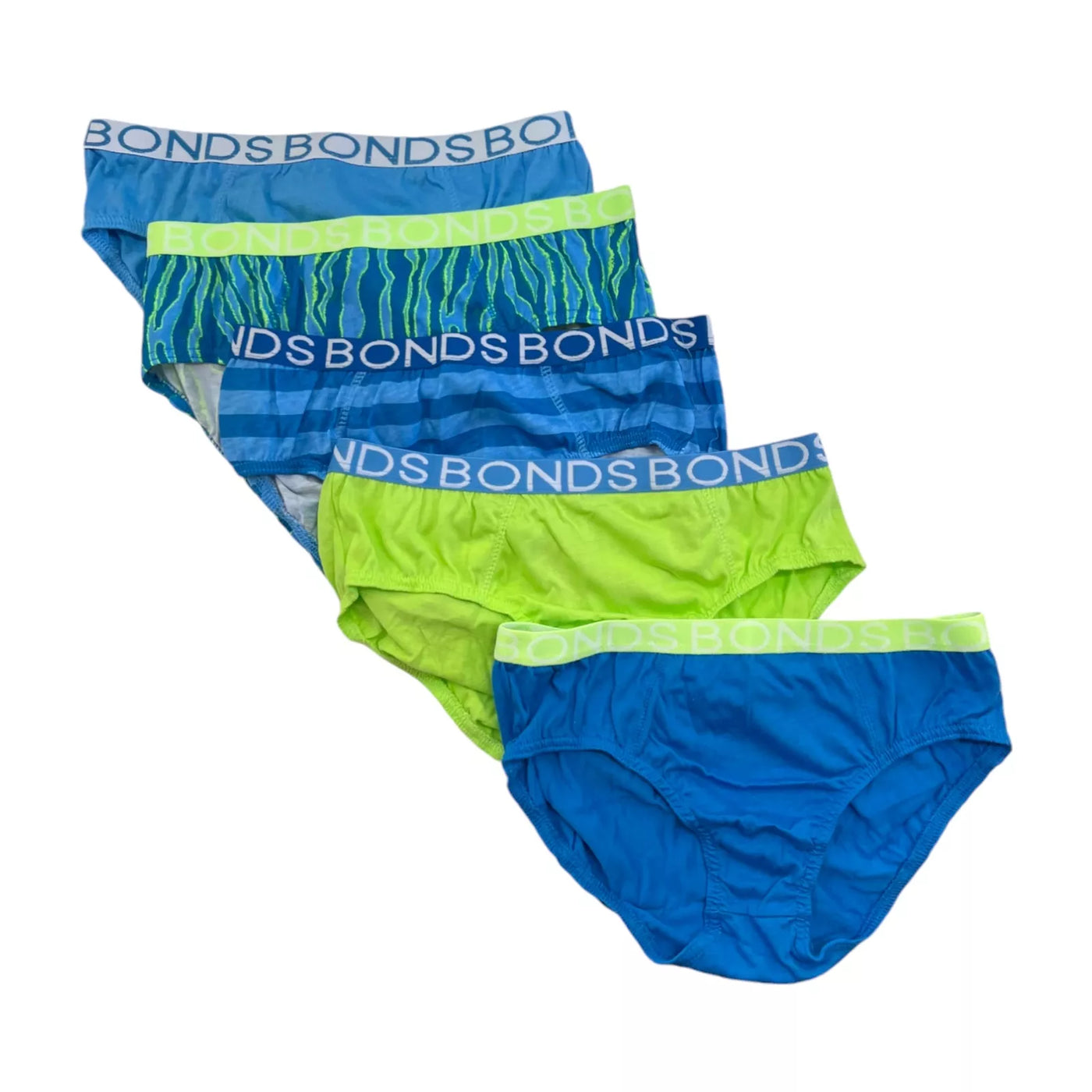 Bonds Boys Brief 5 Pack - Blue Lime Pack