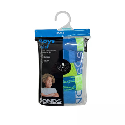 Bonds Boys Brief 5 Pack - Blue Lime Pack