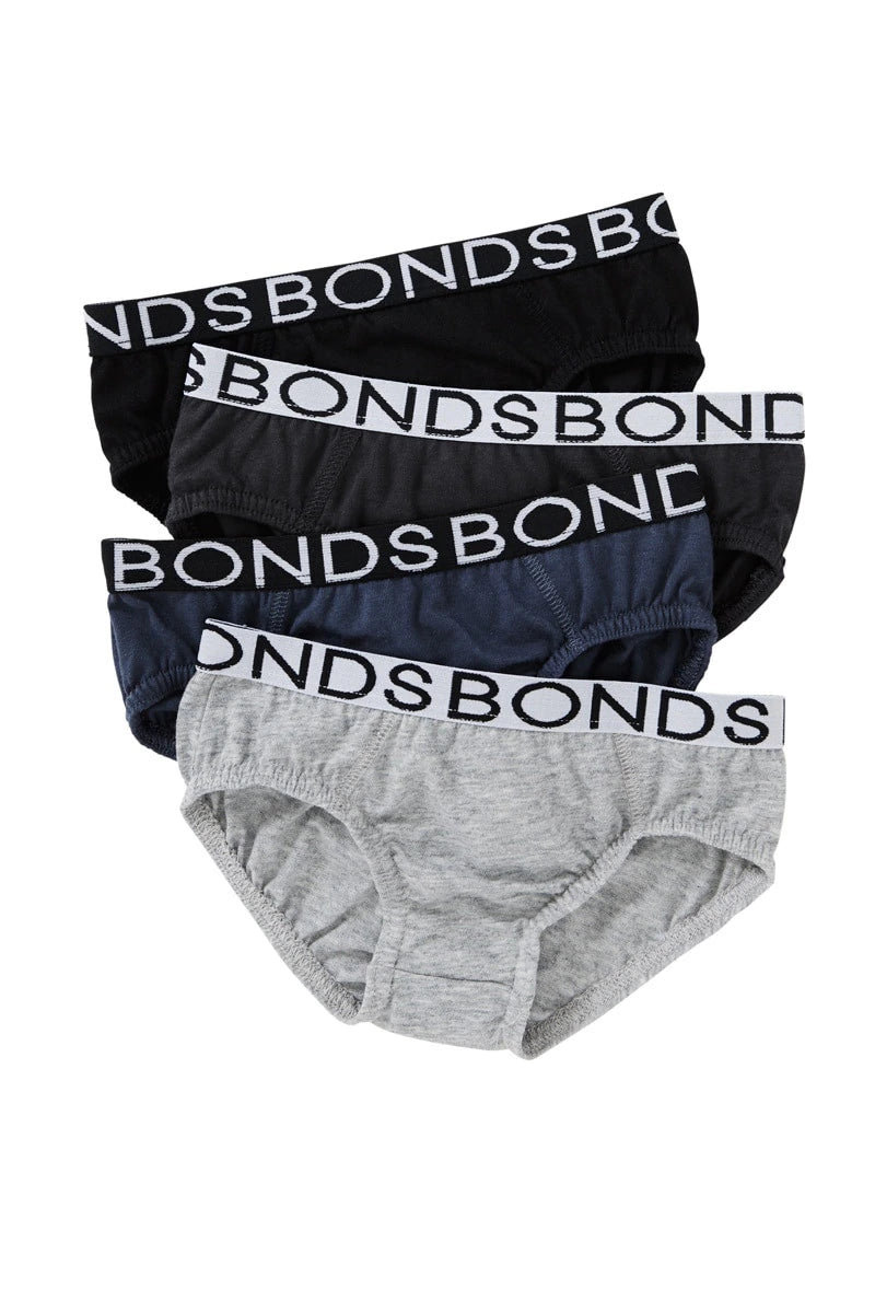 Bonds Boys 4 Pack Brief - Black/Grey