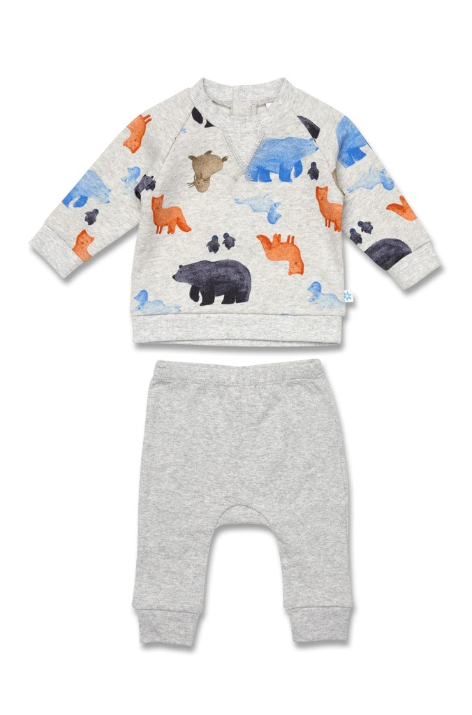 Marquise Boys Polar Bear Express Pants Set - Print/Grey