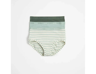 Bonds Womens Cottontails Full Brief 3 Pack - Green/Dark Green/Stripe