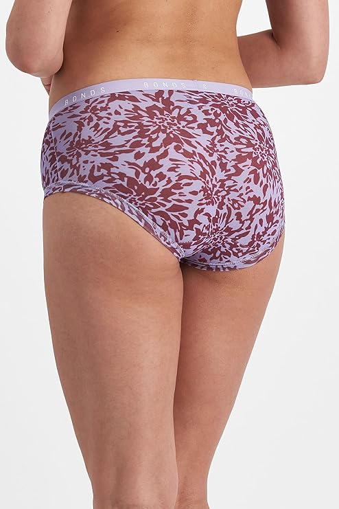 Bonds Womens Cottontails Full Brief 3 Pack - Print/Maroon/Navy