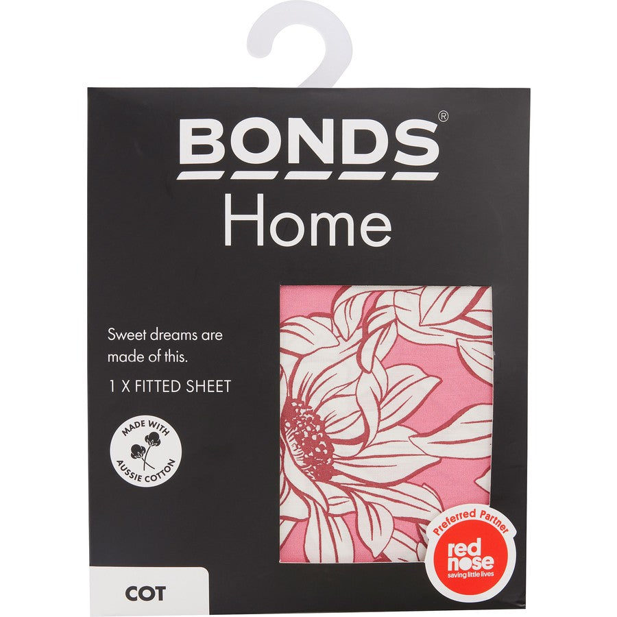 Bonds Home Aussie Cotton Cot Sheet - Sunflower Smile Pink