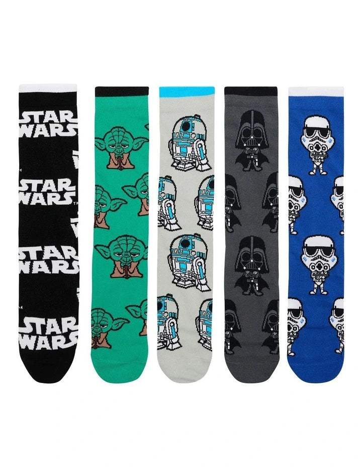 Bonds Men's Star Wars Crew Socks 5 Pack - Grey/Blue/Black/Green