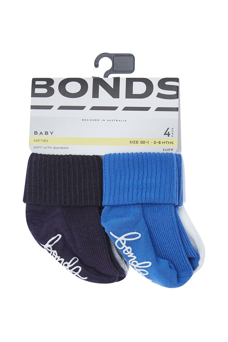 Bonds Baby Bamboo Cuff 4 Pack - Blue Pack