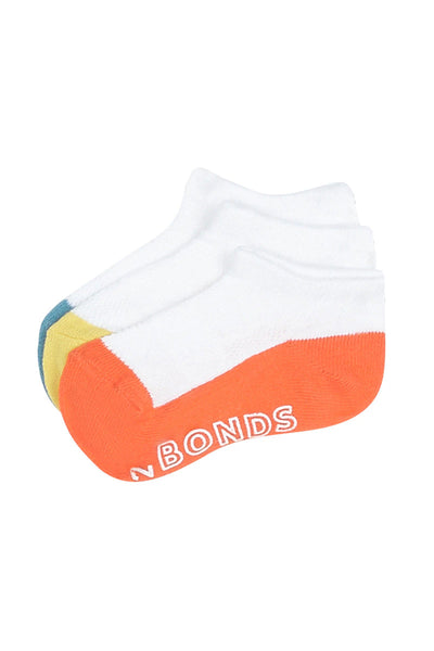 Bonds Baby Lightweight Low Cut Socks 3 Pack - Blue/Yellow/Orange