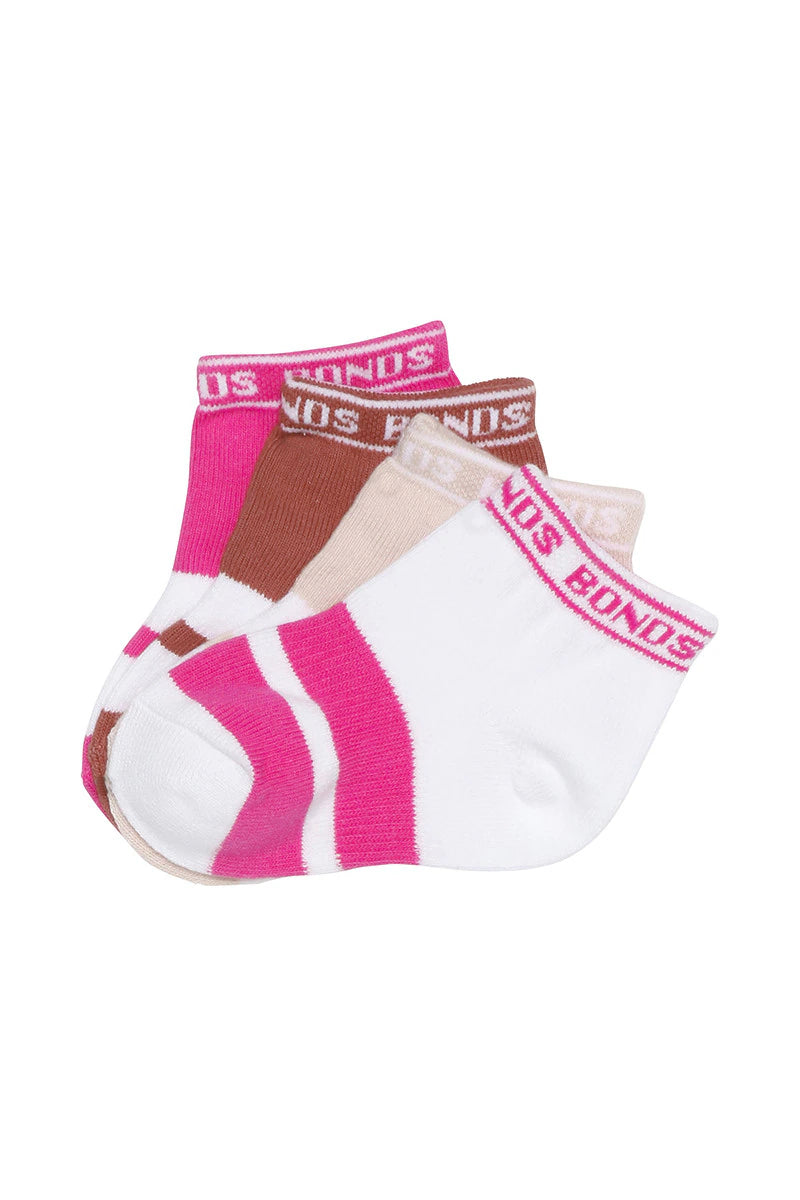 Bonds Baby Sportlet Socks 4 Pack - Pink Pack
