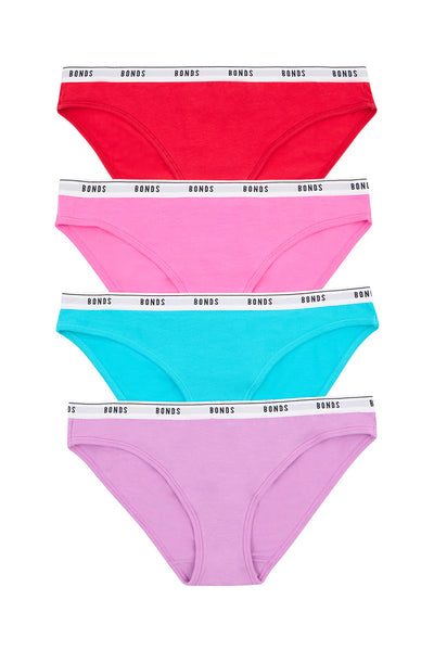 Bonds Womens Bikini 4 Pack - Lilac/Blue/Pink/Red