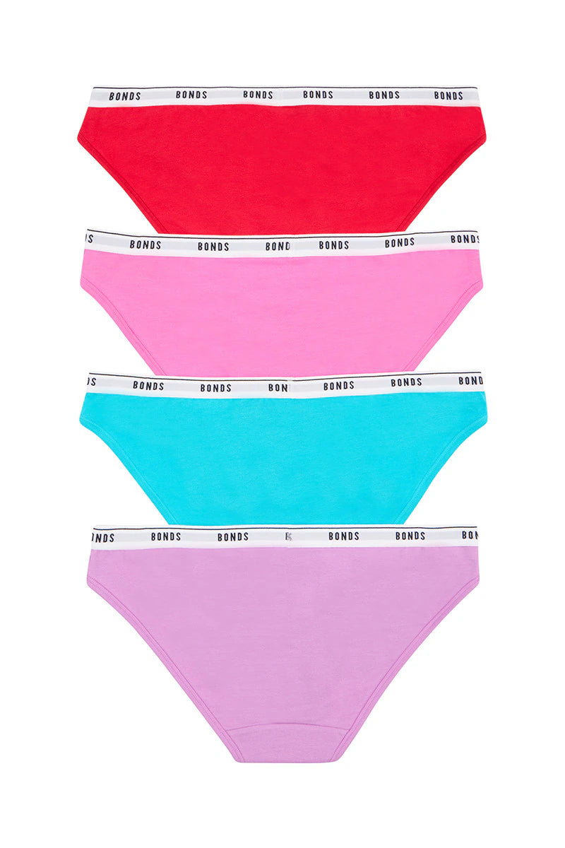 Bonds Womens Bikini 4 Pack - Lilac/Blue/Pink/Red