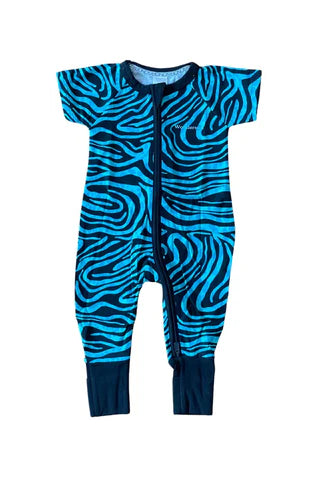Bonds Short Sleeve / Long Leg Zip Wondersuit - Zebra Swirl Blue
