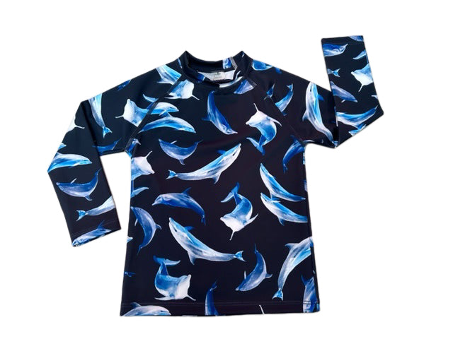 Bonds Kids Swim Long Sleeve Rashie - Dolphin Print