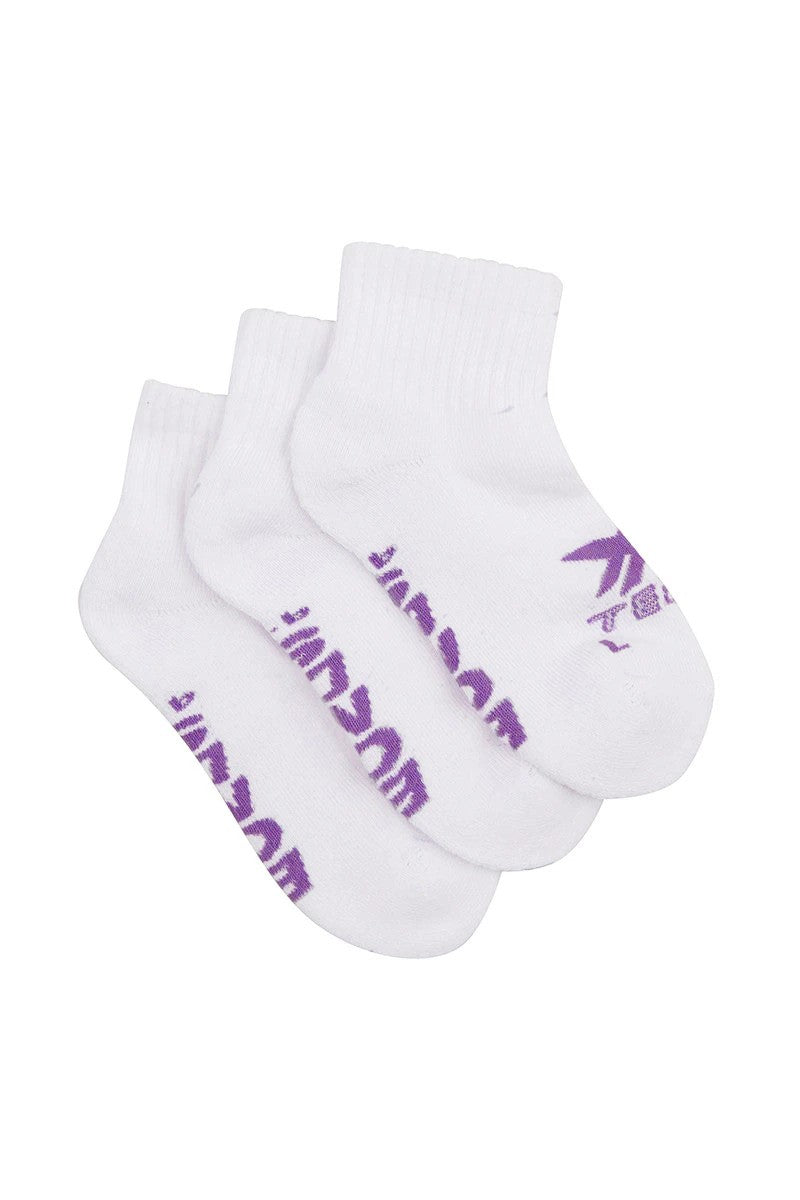 Bonds Kids X-Temp Quarter Crew Socks 3 Pack - White/Purple