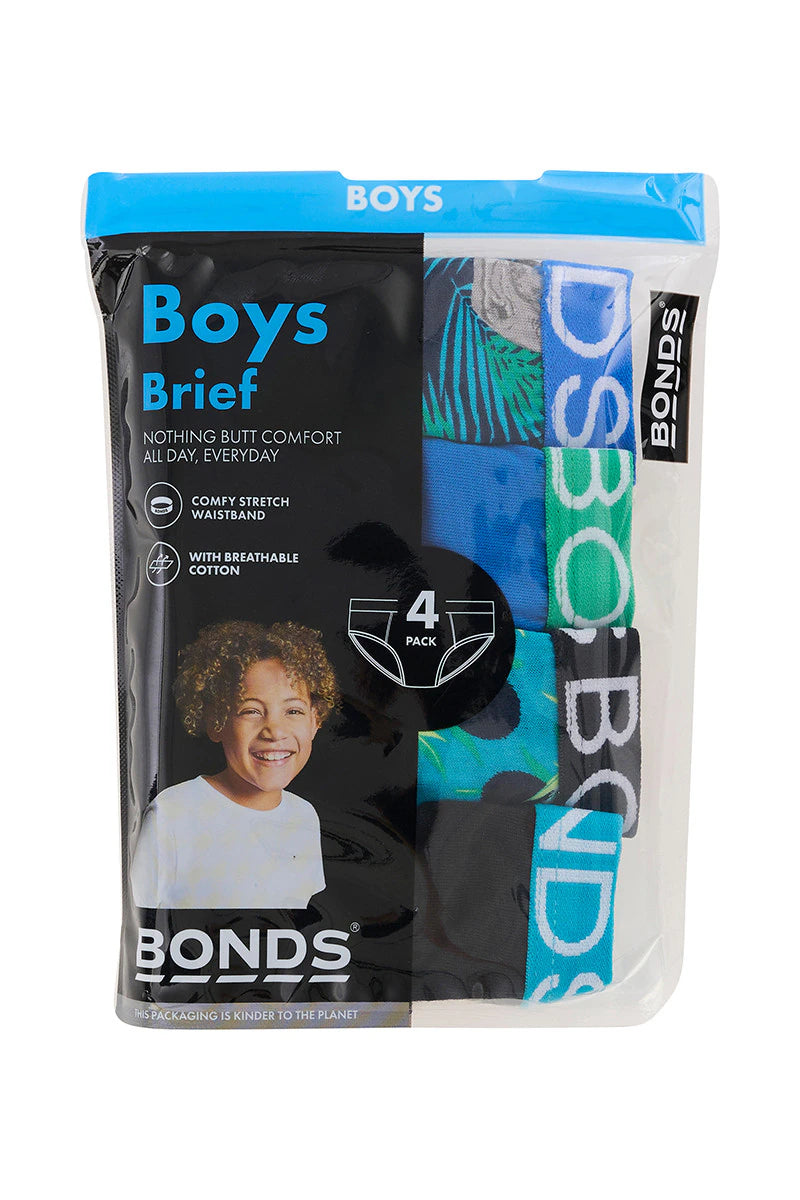 Bonds Boys 4 Pack Brief - Rodney Rhino