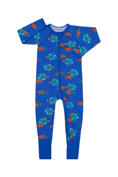 Bonds 2 Way Zip Wondersuit - Floating Fish Blue