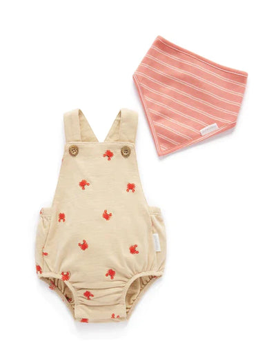 Purebaby Crab Short Overall Set - Crab Broderie