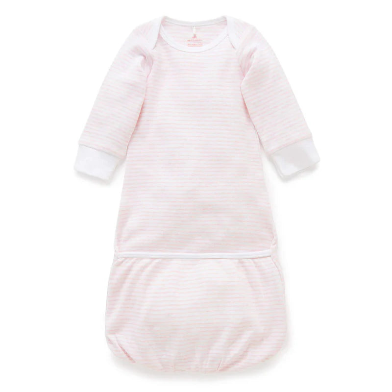 Purebaby Organic Sleepsuit - Pale Pink Melange Stripe