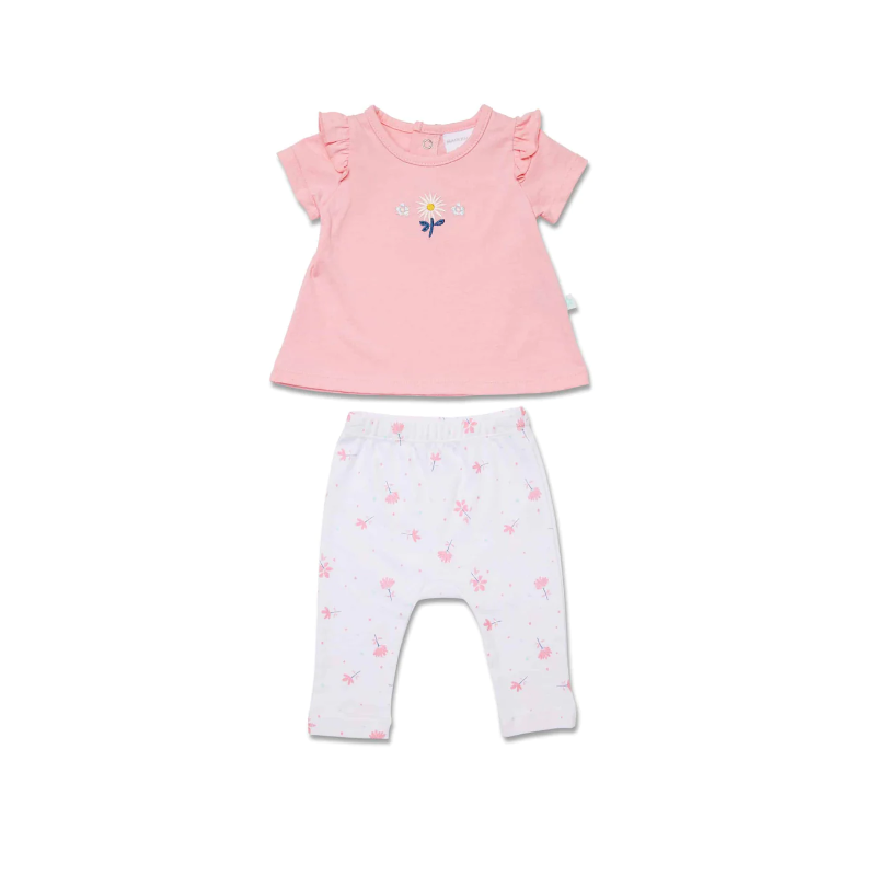 Marquise Daisy Chain Frill Sleeve Top and Pant Set - Pink/Print