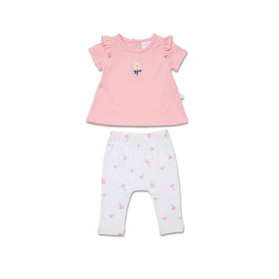 Marquise Daisy Chain Frill Sleeve Top and Pant Set - Pink/Print
