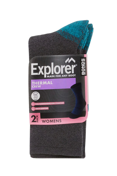 Explorer Womens Thermal Crew Socks 2 Pack - Underwater Teal/Black