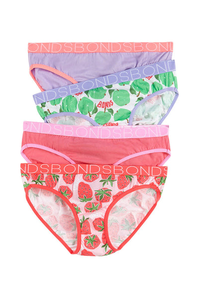 Bonds Girls Bikini 4 Pack - Strawberrylicious