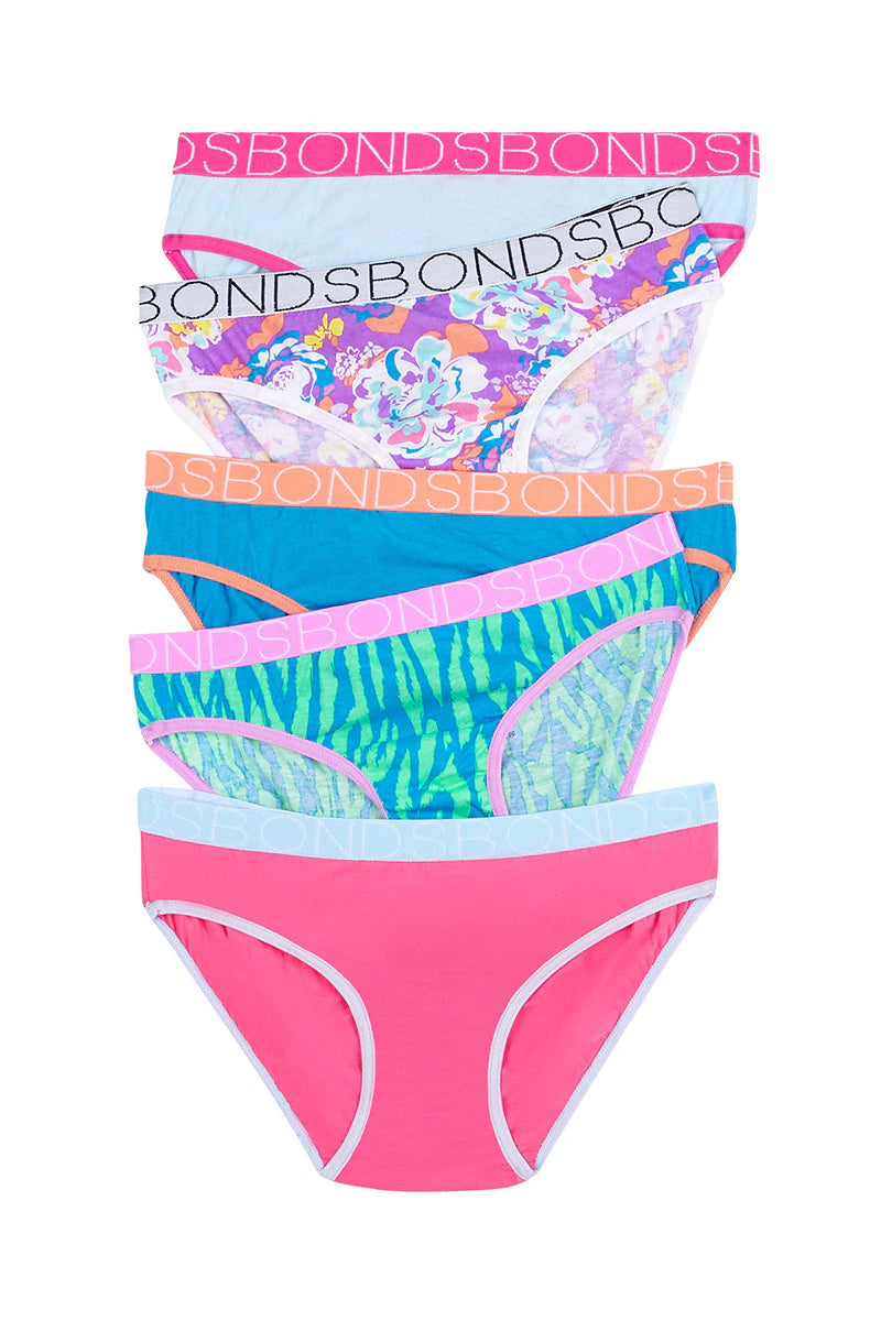 Bonds Girls Bikini 5 Pack - Pink/Blue Pack