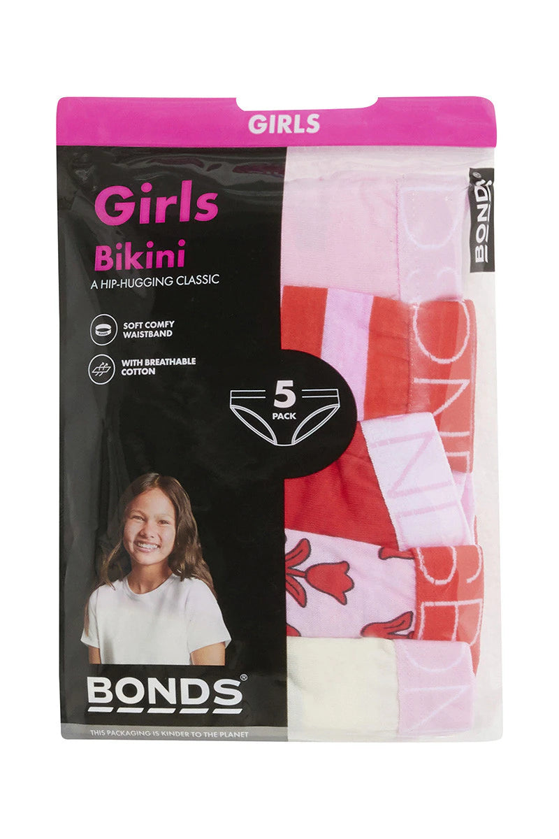 Bonds Girls Bikini 5 Pack - Gumball Pink Stripe