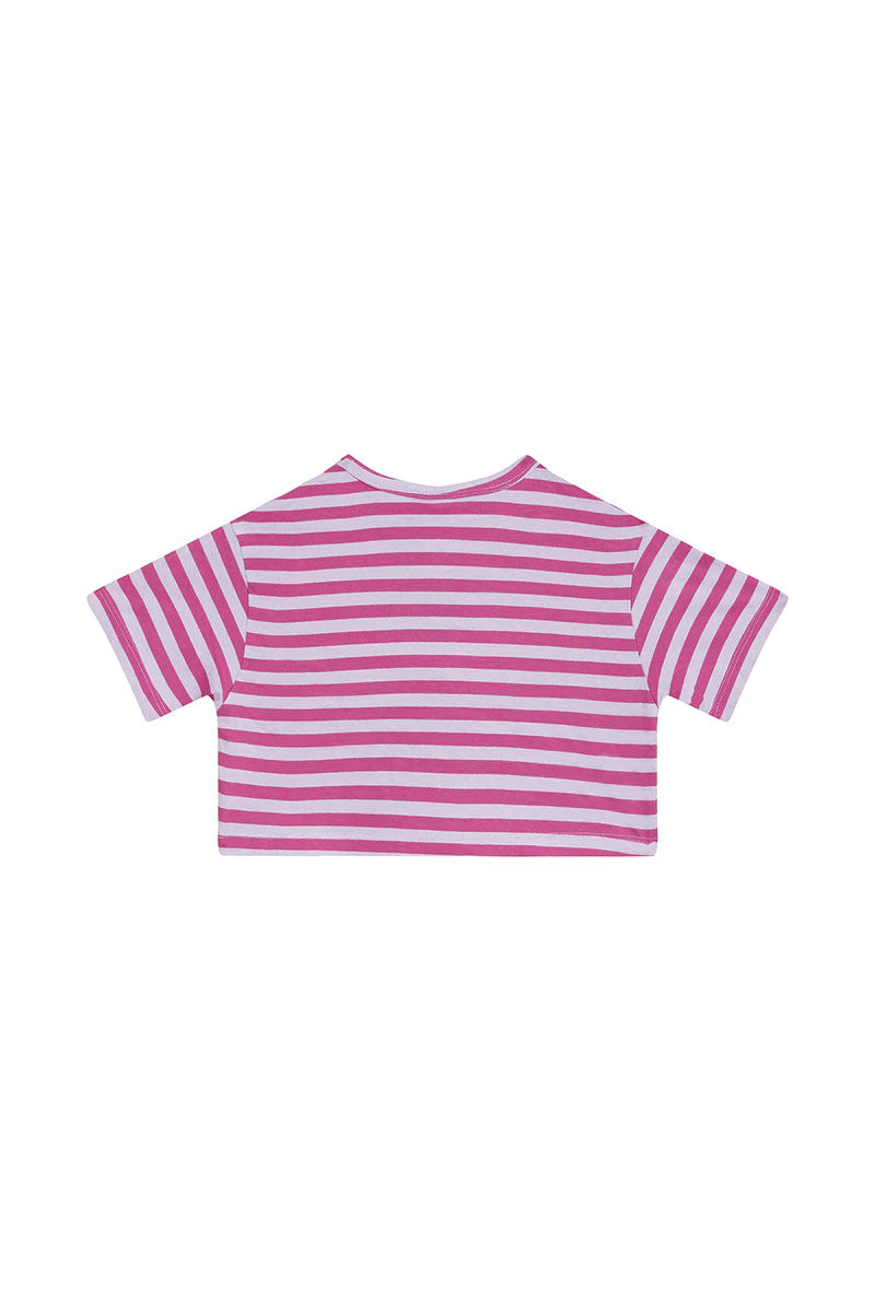 Bonds Girls Cropped Tee - Breton Stripe Pink