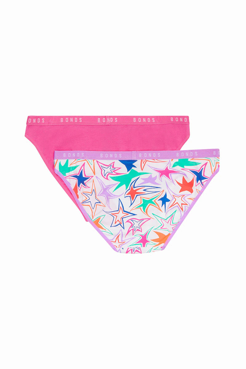 Bonds Girls Hipster Bikini 2 Pack - Pink/Star Print