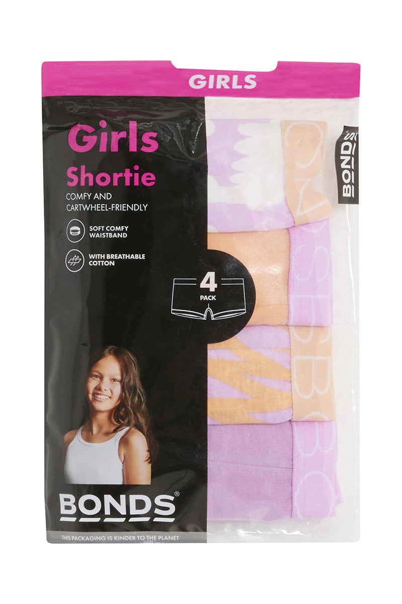 Bonds Girls Shortie 4 Pack - Power Flower