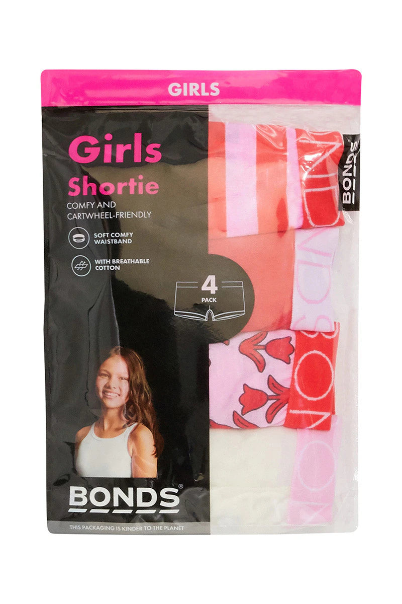 Bonds Girls Shortie 4 Pack - Gumball Pink Stripe