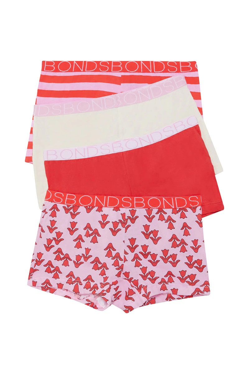 Bonds Girls Shortie 4 Pack - Gumball Pink Stripe