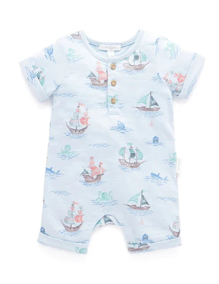 Purebaby Henley Growsuit - Pirate Ship Print