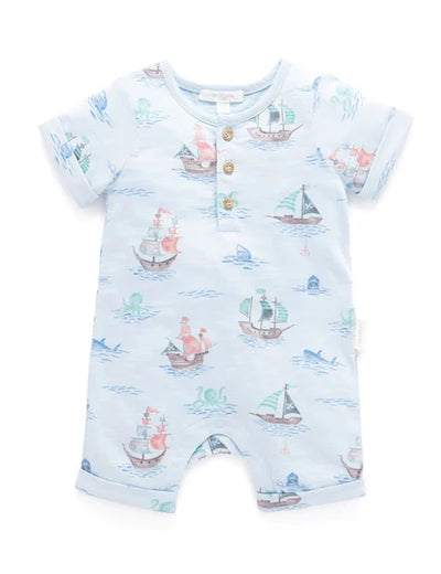 Purebaby Henley Growsuit - Pirate Ship Print