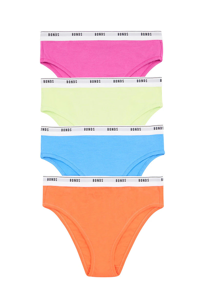 Bonds Womens Hi Leg 4 Pack - Orange/Blue/Lemon/Purple